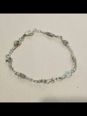 Anklet Dominican Republic Gorgeous Silver Tone Wire-Wrapped Larimar - Sea Blue